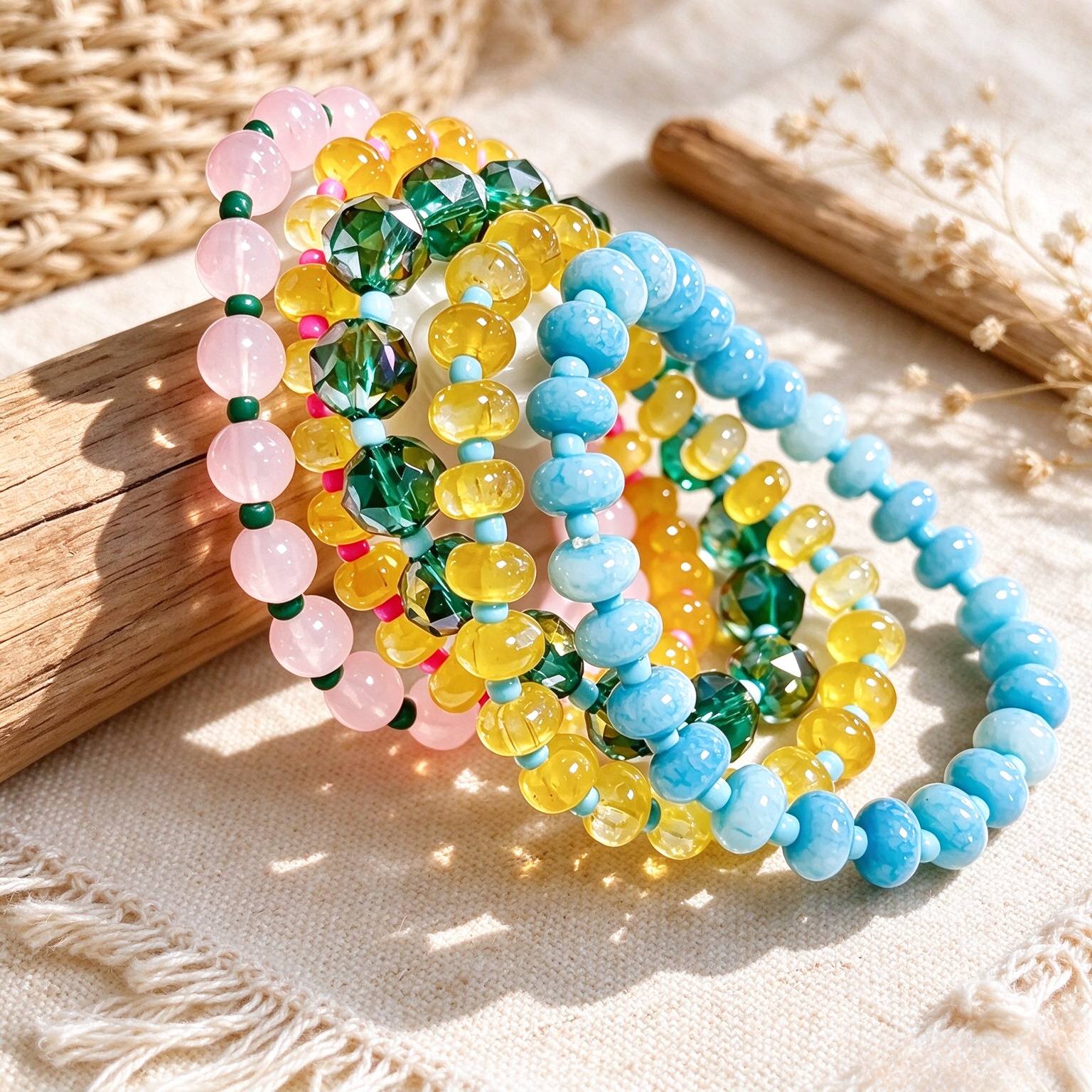 5pcs Macaron Abacus Bead Stretch Bracelet Set